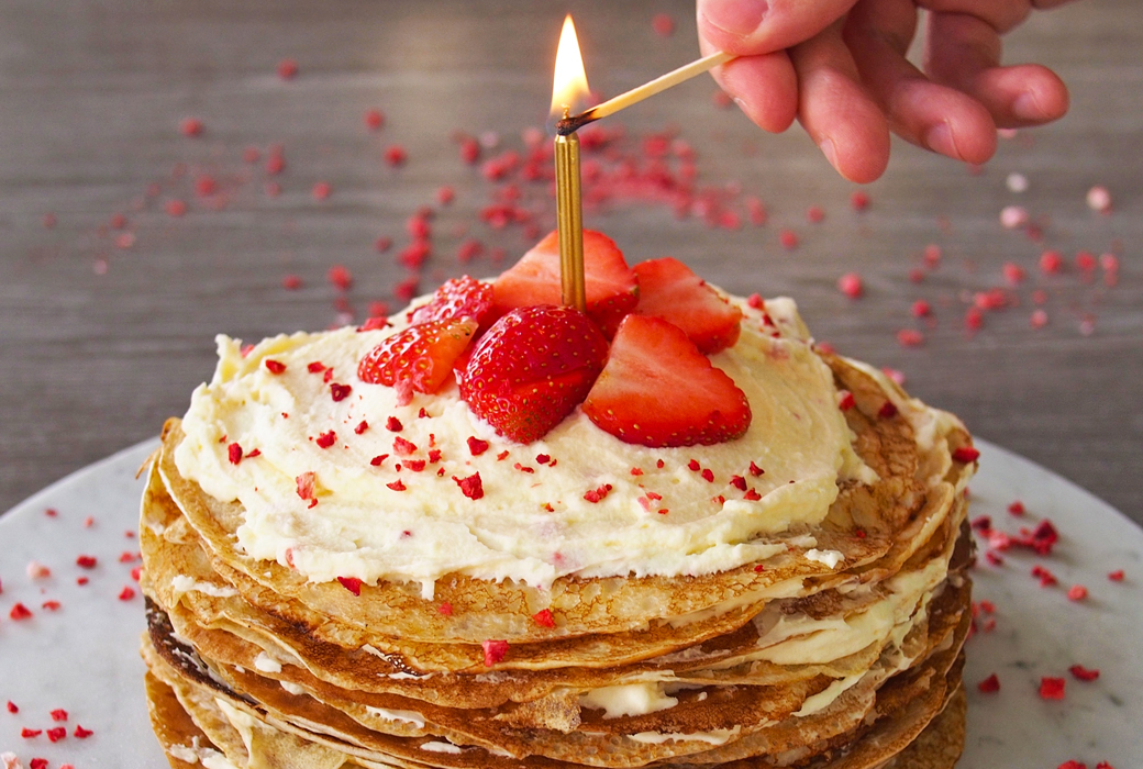 Strawberries and Cream Crepe Cake - Brunch birthday party idea