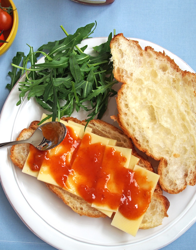 Croissant Sandwich with Guyere and Apricot Jam