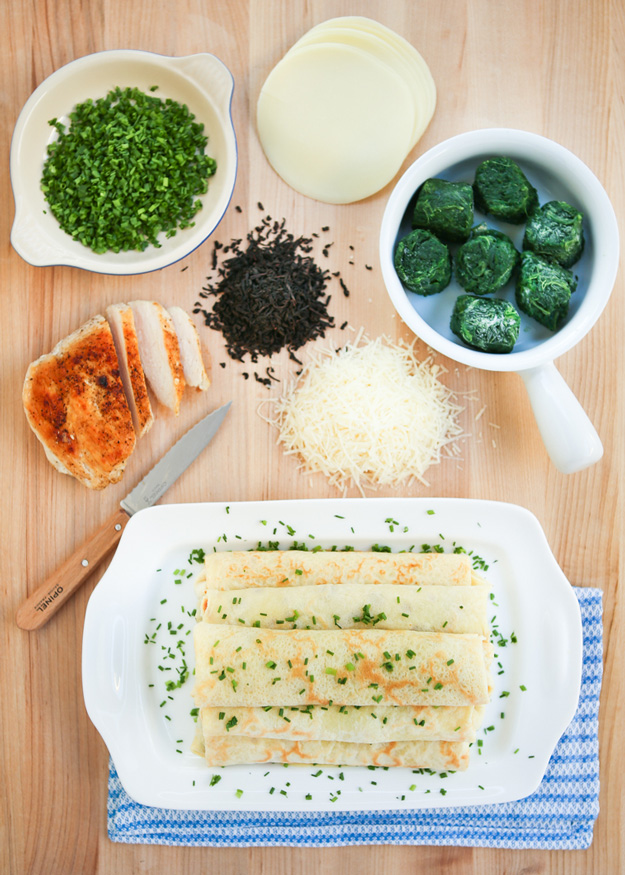 Chicken and Chive Rolled Crepes  by Thirsty For Tea