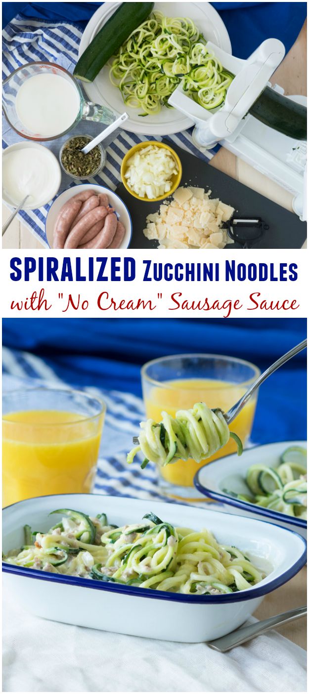 Spiralized Zucchini with No Cream Sausage Sauce