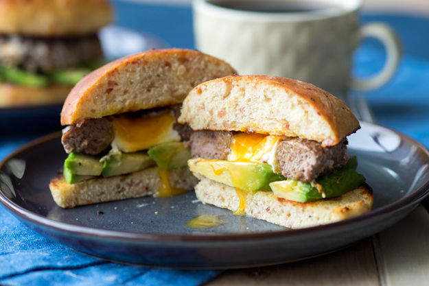 Breakfast Burger with Egg in Bacon Brioche | The Worktop -- a surprise egg in the center of the patty! #breakfast #burger