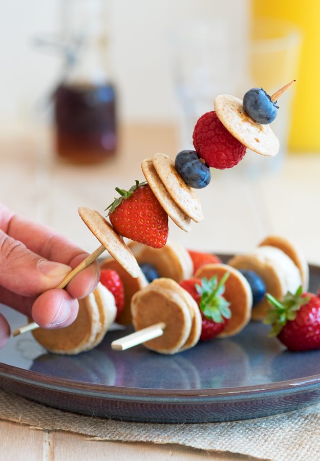 Mini Pancake Skewers that are perfect for a kid-friendly breakfast! Healthy and delicious, and super simple to make | The Worktop