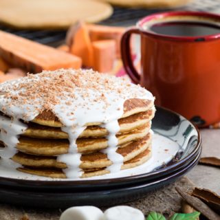 Sweet Potato Pancakes with Marshmallow Sauce for a festive fall breakfast | The Worktop