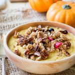 Pumpkin Greek Yogurt with Banana and Toasted Pecans | Thanksgiving Breakfast Ideas