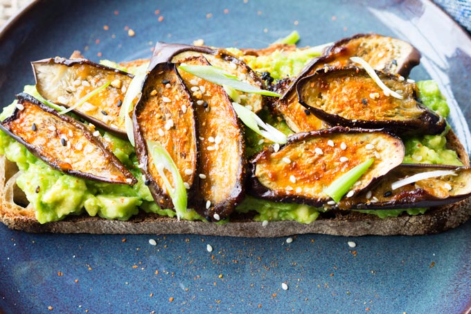 Maple and Miso Eggplant on Avocado Toast | The Worktop