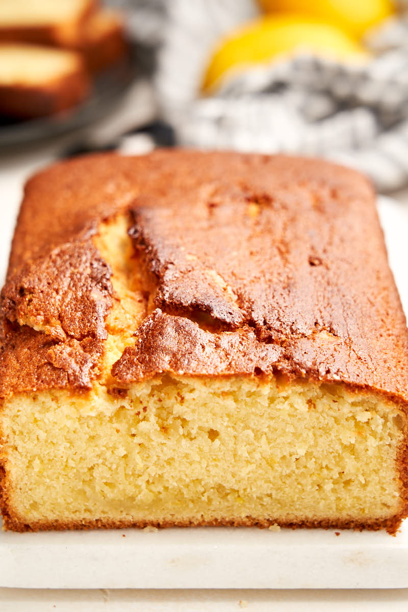 Easy Lemon Pound Cake - baked in a loaf tin showing moist texture | The Worktop