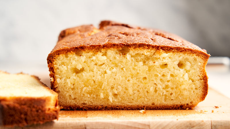 Lemon Sour Cream Pound Cake - showing the cake face and moist texture | The Worktop