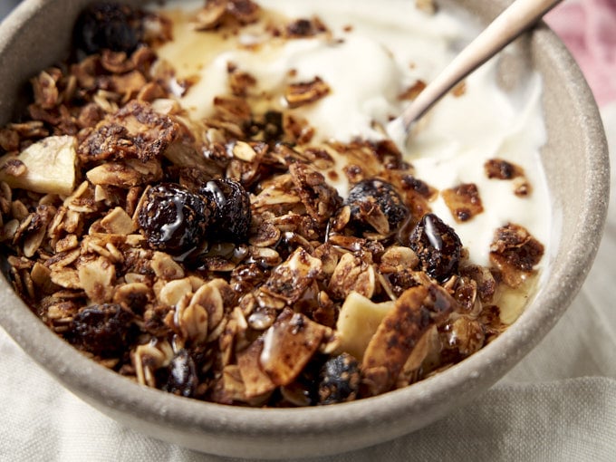 Bowl of yogurt and Nut Free Granola ready for breakfast | The Worktop