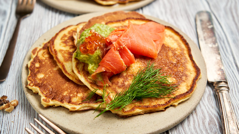 Sour Cream Pancake Recipe - plated for breakfast with smoked salmon | The Worktop