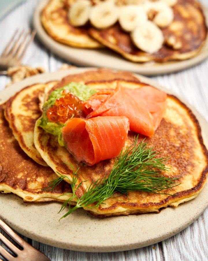 Sour Cream Pancakes - thin pancakes topped with smoked salmon and dill | The Worktop