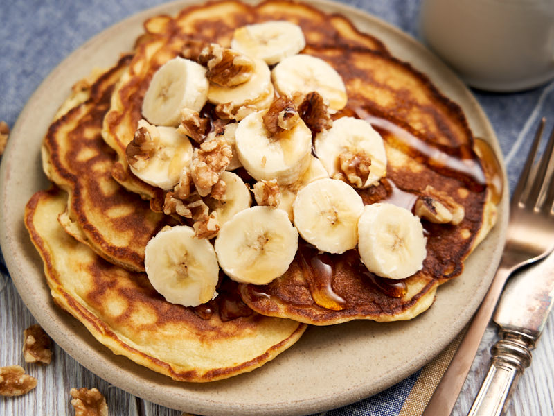 Thin Pancakes with Sour Cream - topped with bananas and walnuts | The Worktop