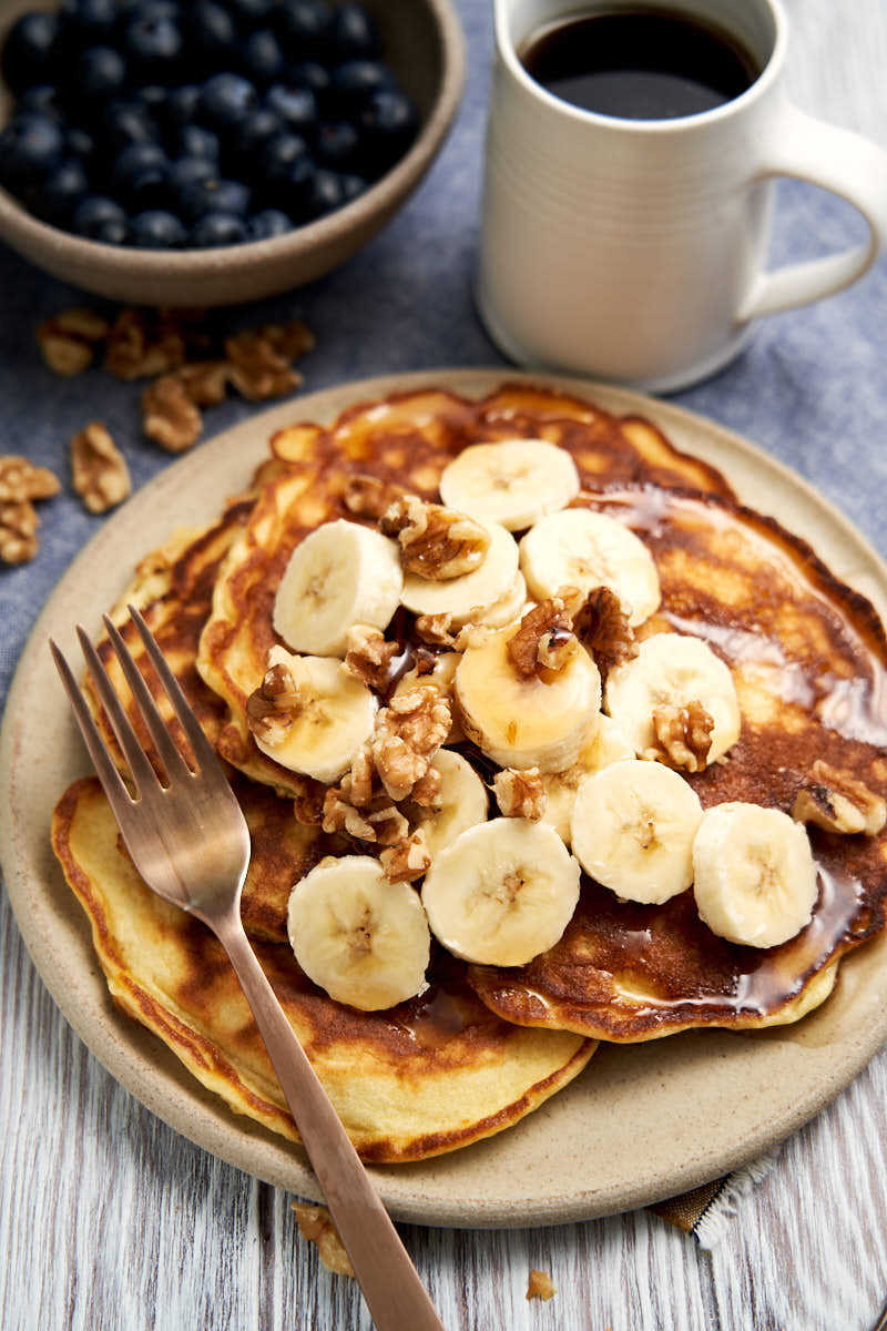 Thin Pancakes with Sour Cream - Topped with banana and walnuts | The Worktop