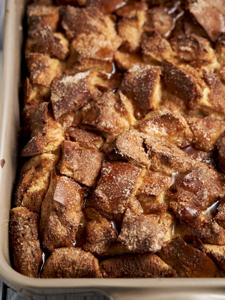 Challah French Toast Casserole - just out of the oven in baking pan | The Worktop