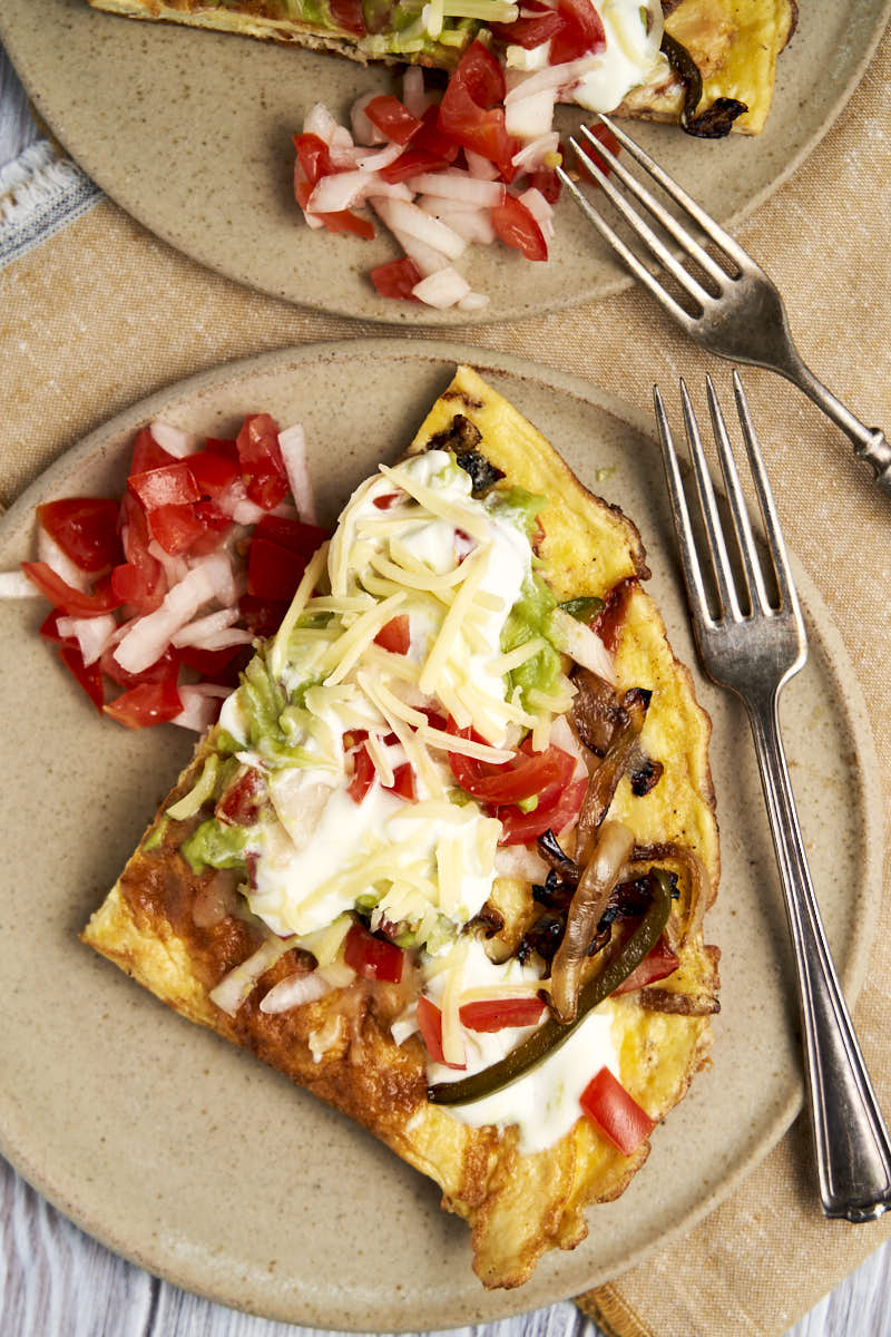 Chicken Fajita Omelette Breakfast - overhead shot of breakfast omelette | The Worktop