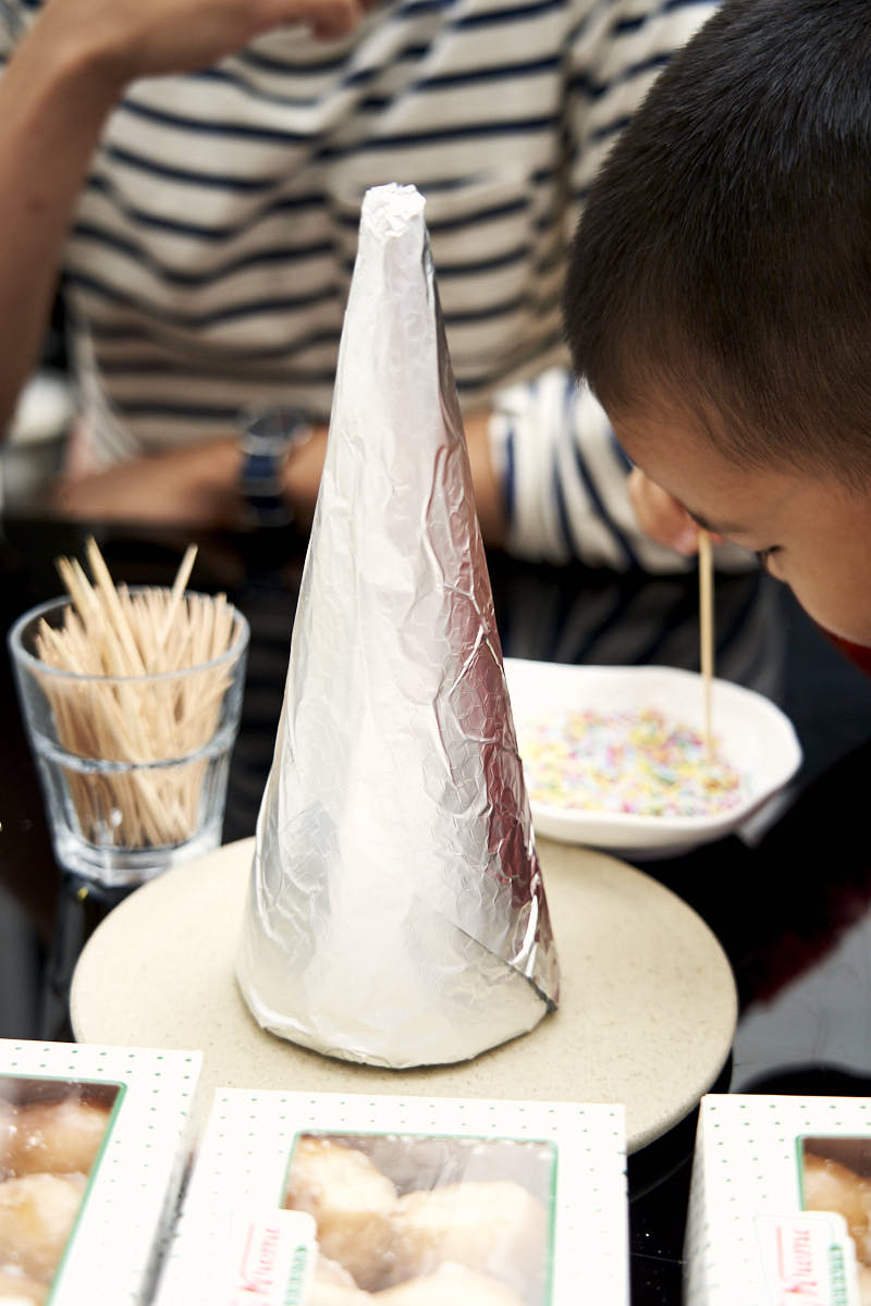 Cone wrapped in foil for donut tree | The Worktop