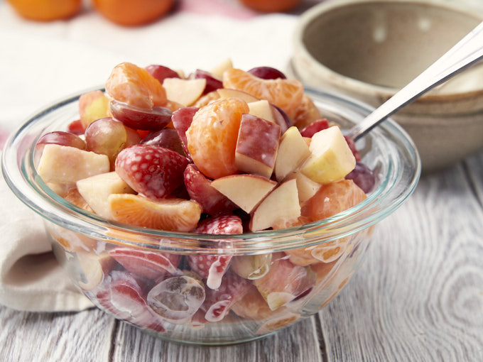 Fruit Salad with Yogurt Dressing - served in a bowl | The Worktop