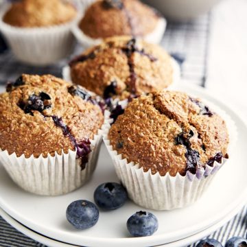 Low Fat Muffin Recipe with Banana and Blueberries - plated for breakfast | The Worktop