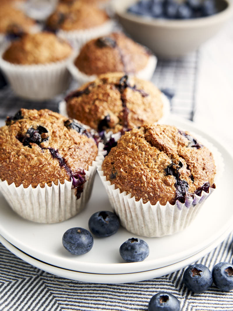 Low Fat Muffin Recipe with Banana and Blueberries - plated for breakfast | The Worktop