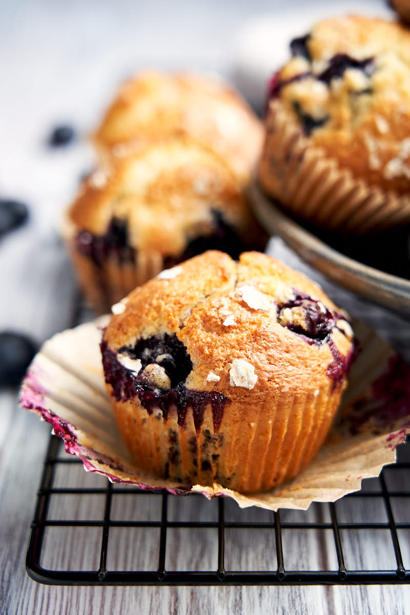 Skinny Low Fat Blueberry Muffins - with paper removed to show texture | The Worktop