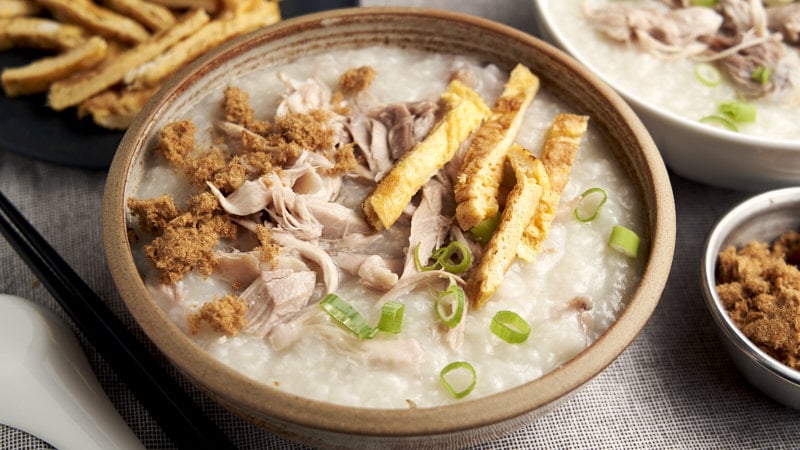 Slow Cooker Chicken Congee - easy breakfast recipe with egg and pork floss | The Worktop