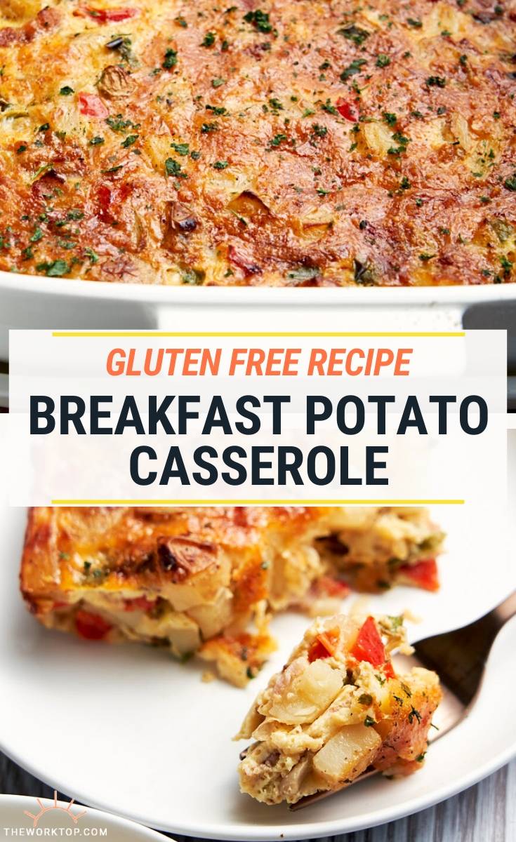 Gluten Free Breakfasts Potato Casserole - collage image with full casserole and slice