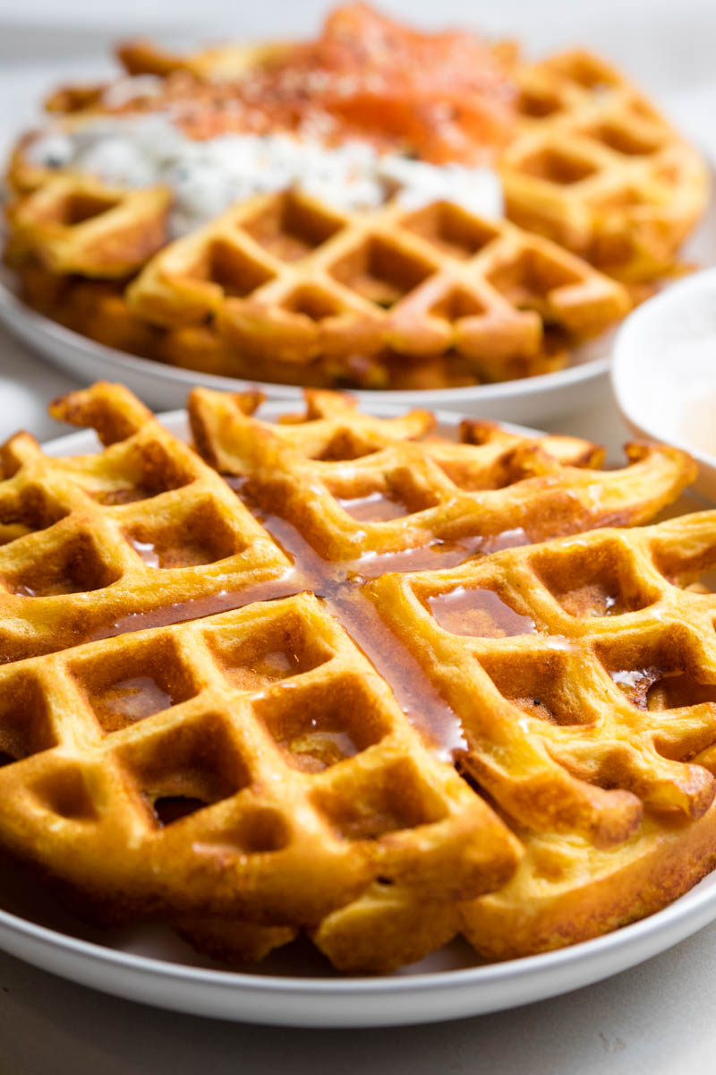 Flourless waffles made with cottage cheese - stack of waffles for breakfast | The Worktop