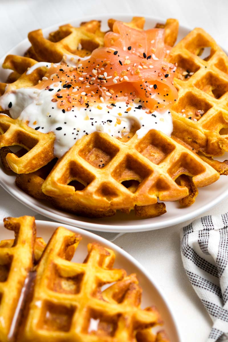 Protein Waffles - Made with cottage cheese and eggs - plated for brunch | The Worktop