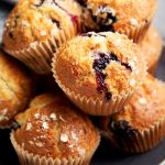 Skinny Blueberry Muffins - stack of low fat muffins | The Worktop