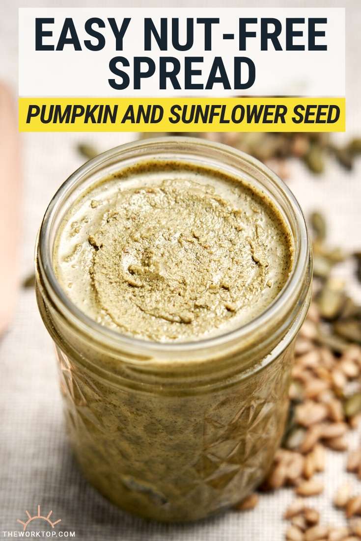 Pumpkin and Sunflower Seed Butter in jar with text