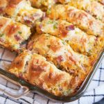 Crescent Roll Breakfast Casserole - in pan to be served | The Worktop