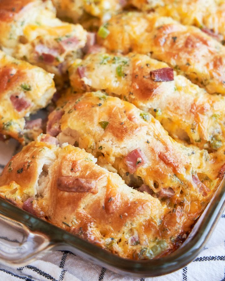 Crescent Roll Breakfast Casserole - in pan to be served | The Worktop