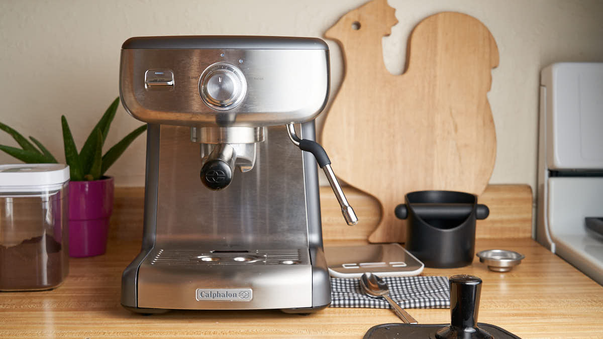 Calphalon Temp IQ Espresso Machine with no grinder on kitchen counter - review